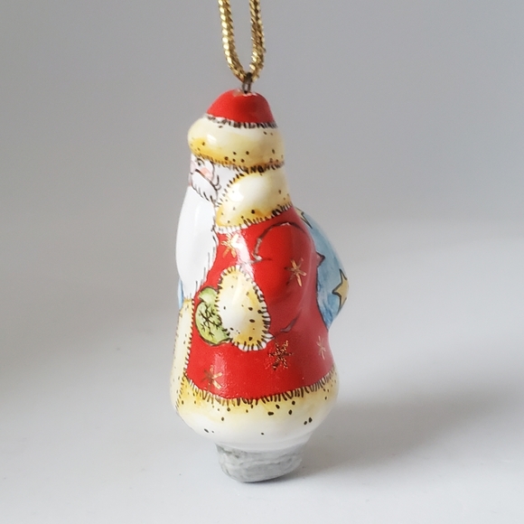 Handpainted Santa Ornament Handmade in Russia Vintage Ceramic Christmas Decor - Picture 3 of 9